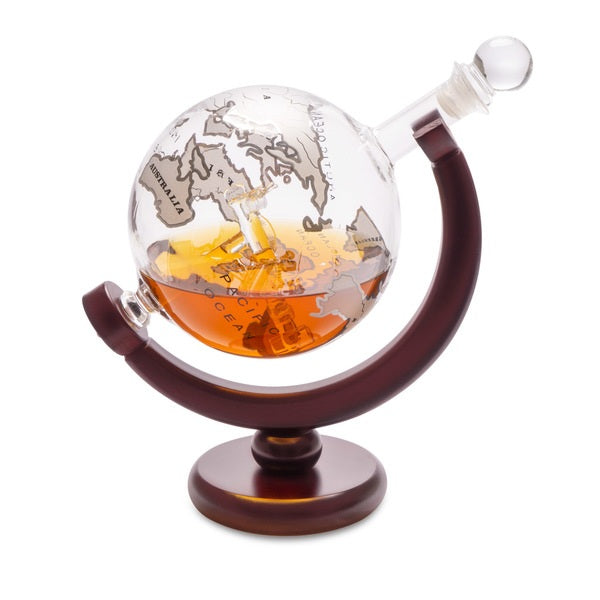 Whiskey decanter Globe glass/wood - 800ml