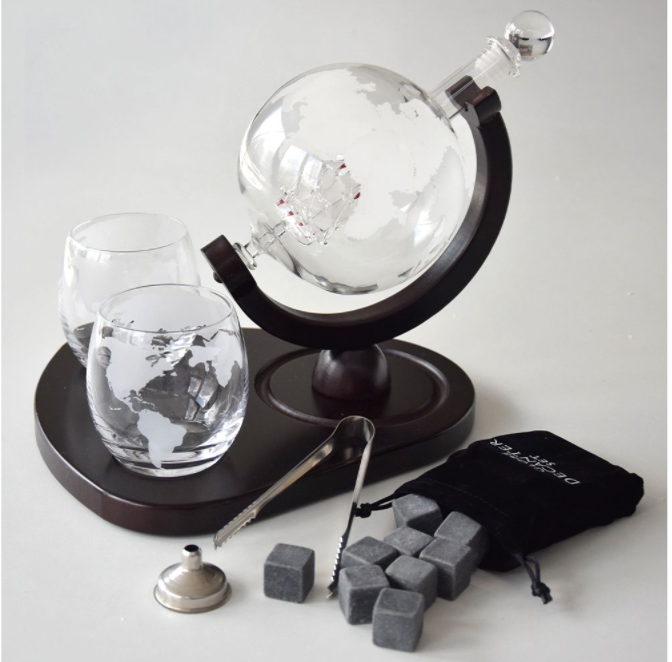 Whiskey Decanter Set - Deluxe Globe Decanter Set - Liquor Decanter set
