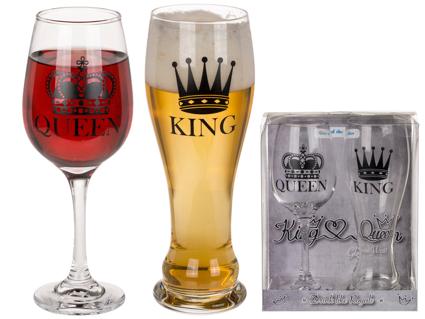Set of Beer and Wine Glass - King and Queen
