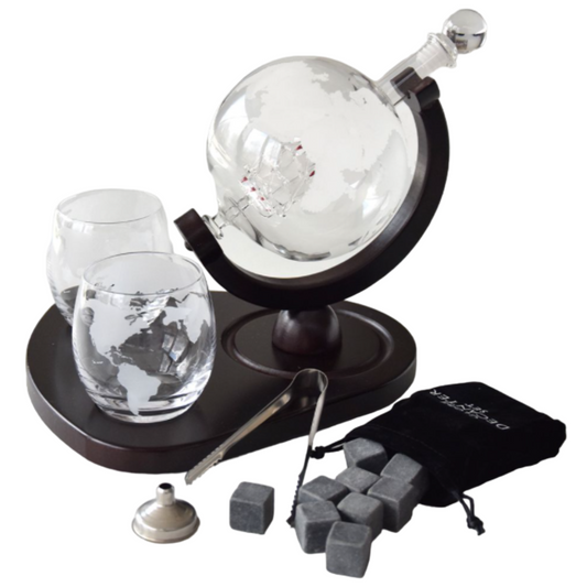 Whiskey Decanter Set - Deluxe Globe Decanter Set - Liquor Decanter set