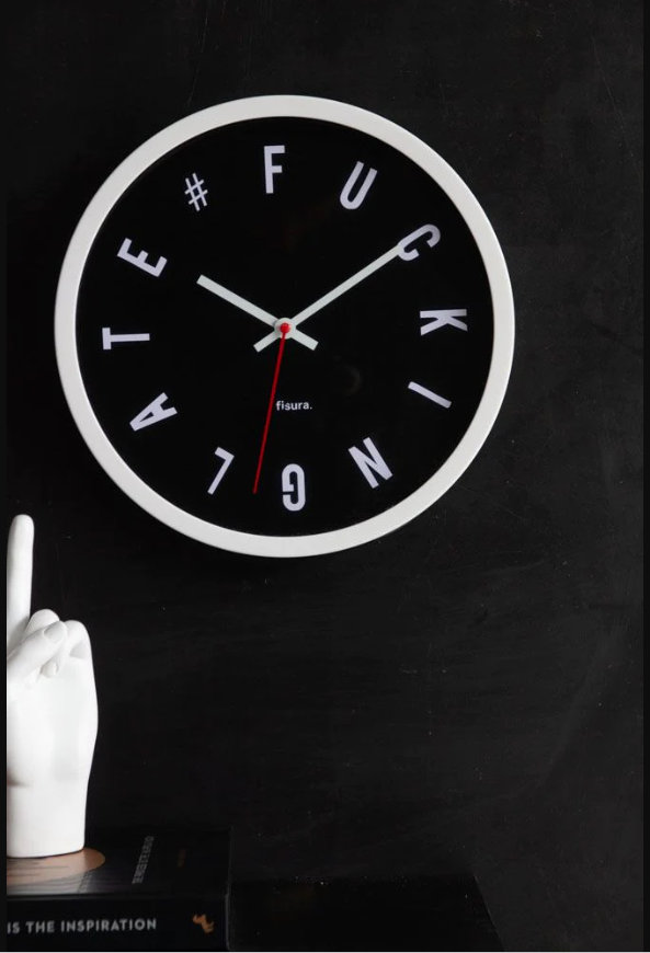 Running Late Wall Clock - Black & White - 30cm