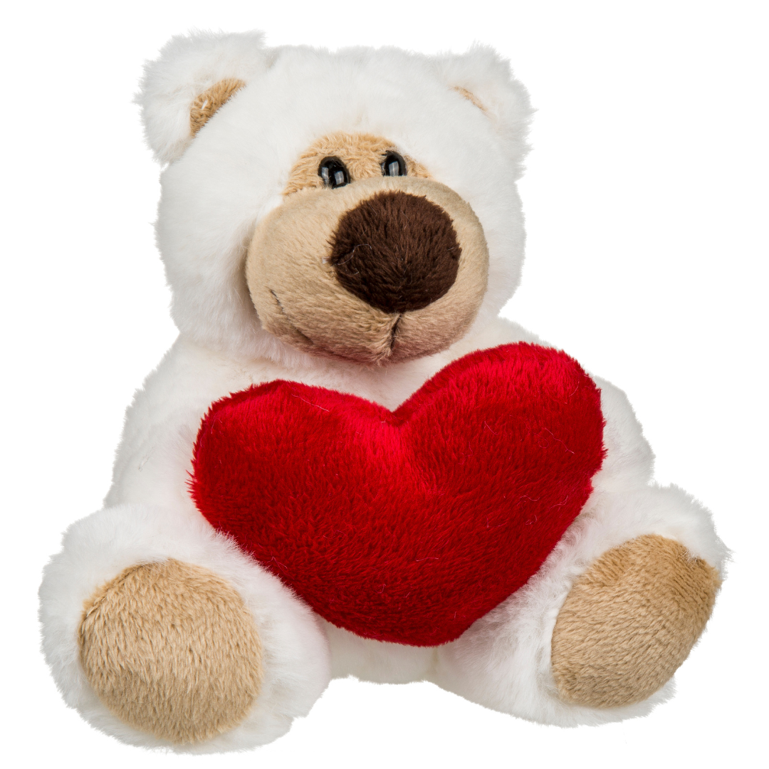 Small Cream Plush Teddy Bear with Red Heart